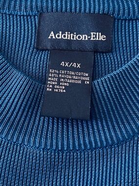 PULLOVER, RIBBED MOCK NECK, MEDIUM BLUE, SIZE 4X, RAYON BLEND, CHIC, SHORT SLEEV